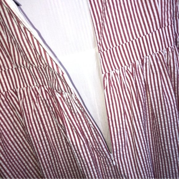 Kiel James Patrick Dress Red White Stripe Lined Back Zip 14 Seersucker Pockets - Picture 9 of 12